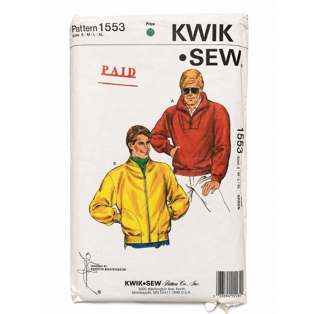 Vintage Kwik Sew 1553 Men’s Jacket Pattern S XL Uncut 1986